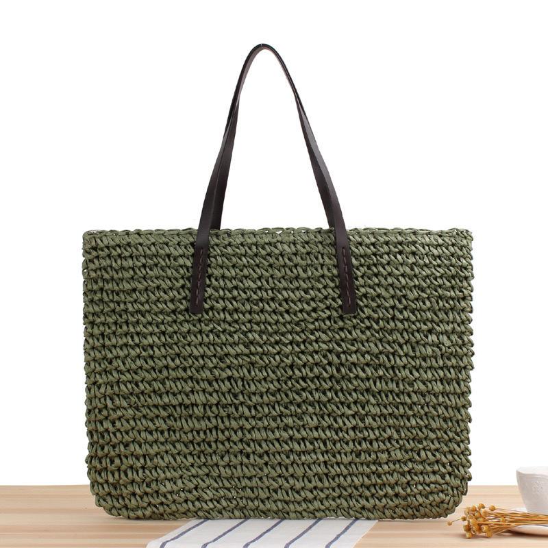 A Beachside Dream: Layfoo's Paper Woven Tote Bag with Large Capacity and Chic PU Handle